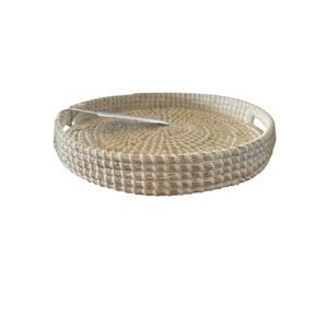 Ann Lee Design Round Seagrass Serving Tray W Recessed Open Handle 14"x14”x2.5”